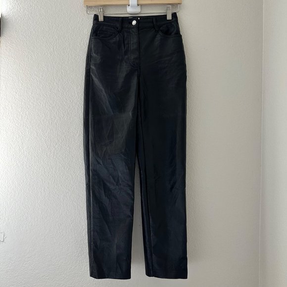 Aritzia Wilfred Faux Leather Pants Straight Leg Black Color Sz 00 - Picture 2 of 7